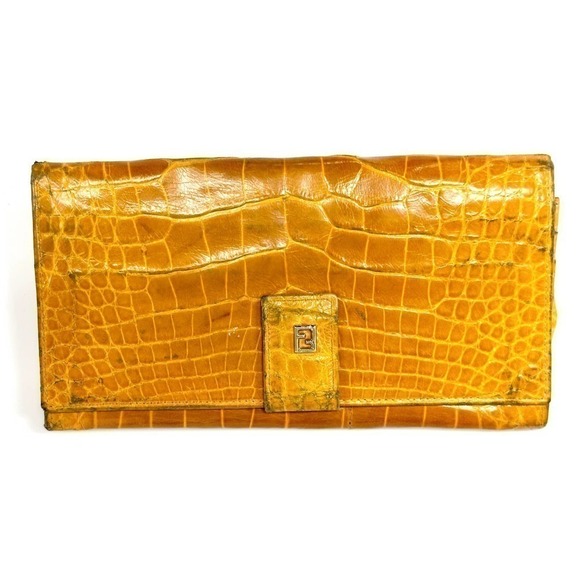 VTG FENDI SAS Bright Yellow Patent Crocodile Wallet Checkbook - Picture 1 of 5